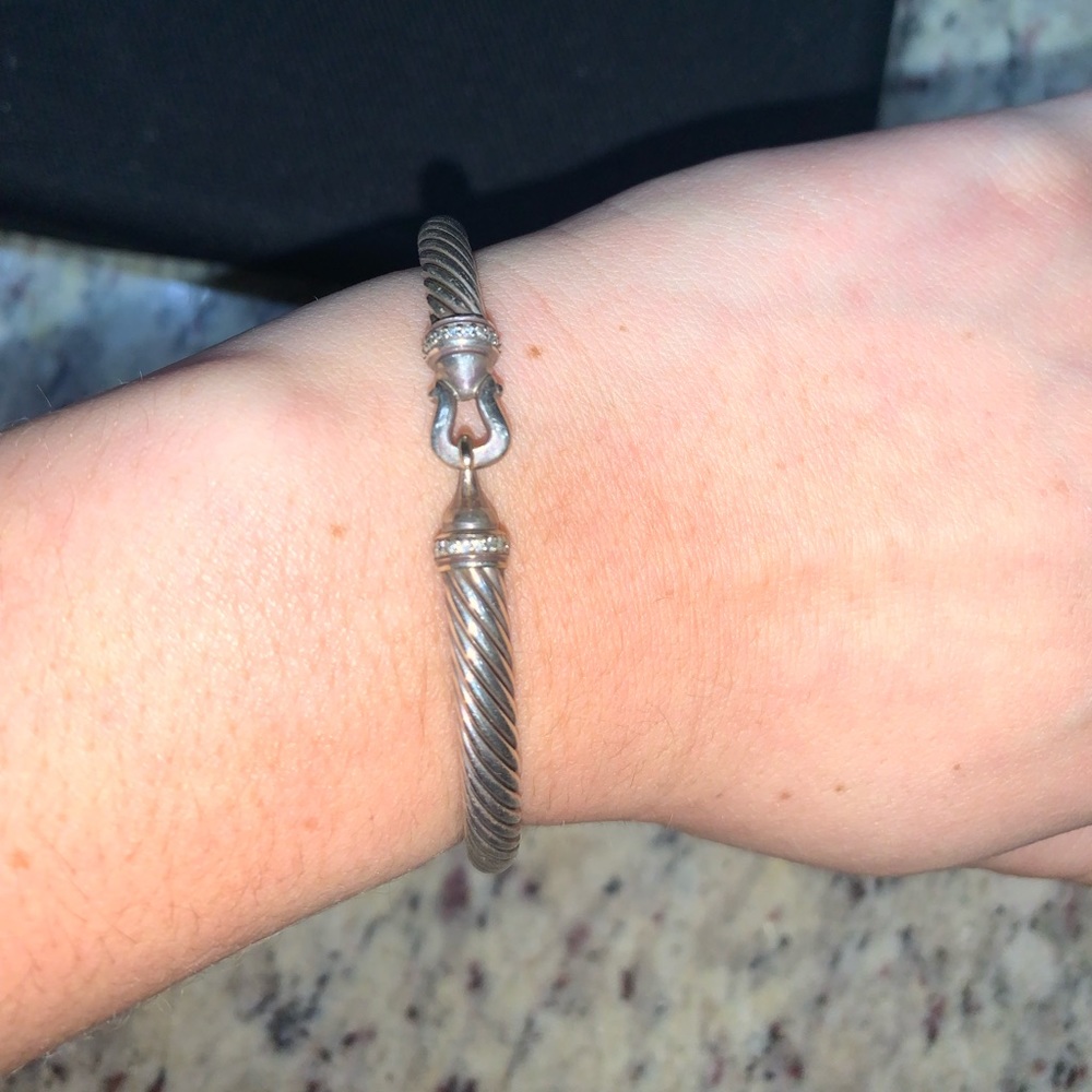 Size small David Yurman Silver Bangle with diamonds